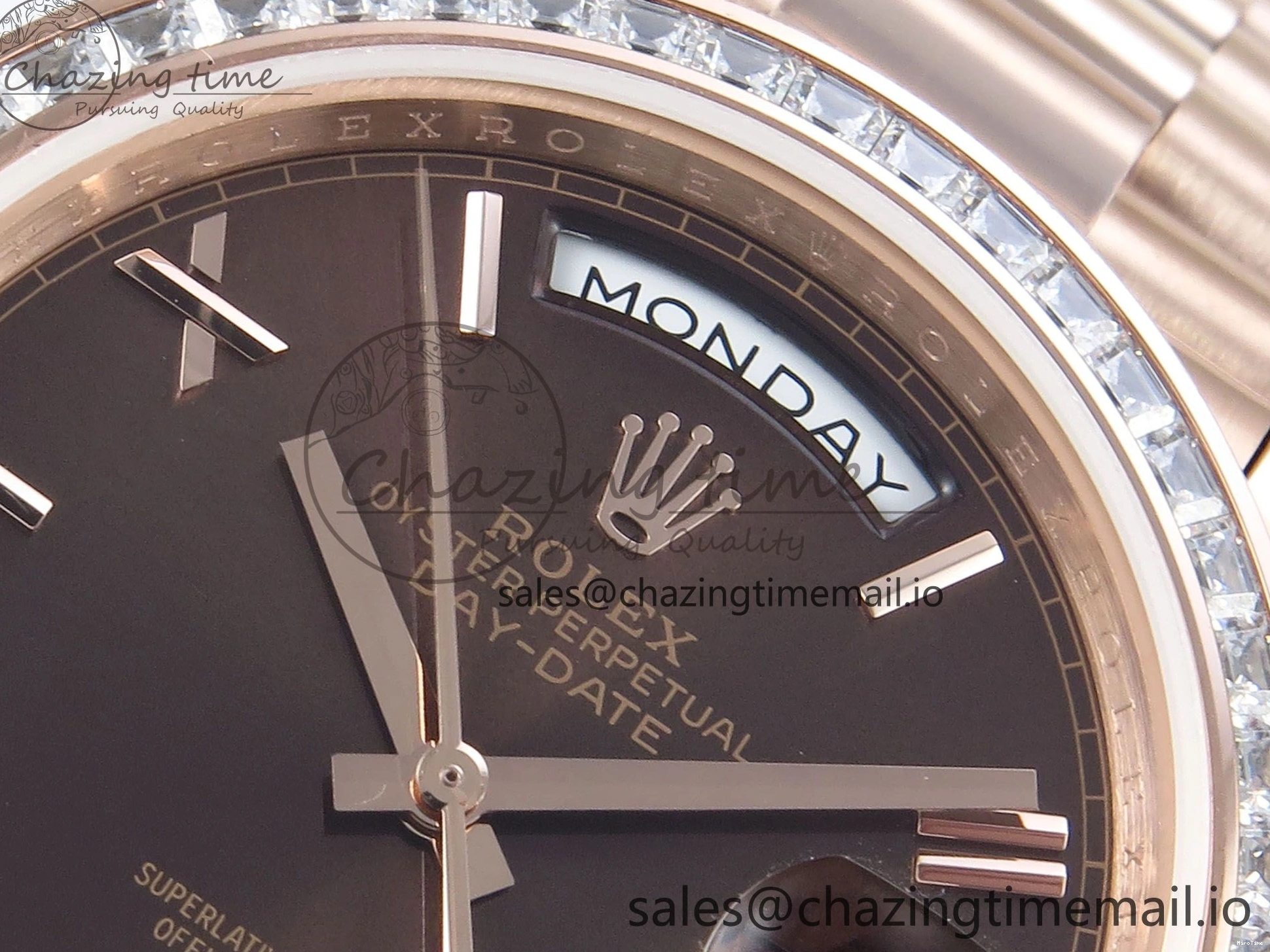 MiroTime 0521 Lightweight DayDate 40 RG QF 1:1 Best Edition Brown Roman Dial Diamonds Bezel on President Bracelet A2836 V5 (Gain Weight) 475